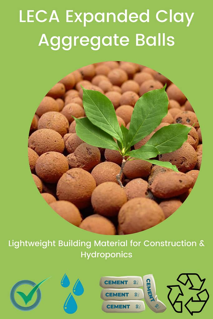 Brown LECA Expanded Clay Aggregate Balls with a growing plant where they are used for Lightweight Building Material & Hydroponics